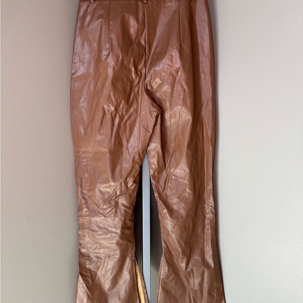 Cider Tan Faux Leather Bootcut Split Hem Pants NWOT Womens‎ Size S G31 - Picture 2 of 5